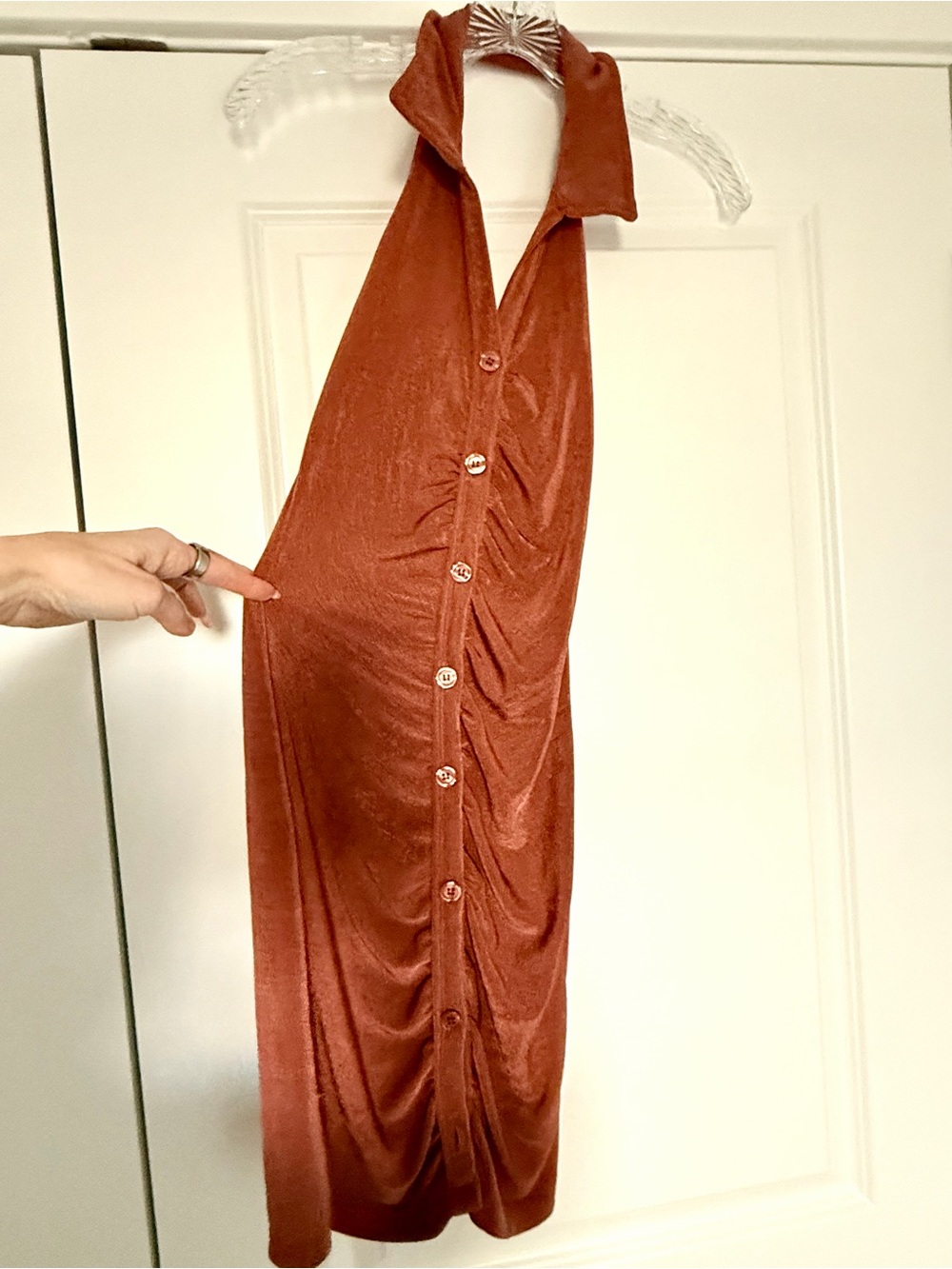 Almost Famous Halter Midi Dress in Rust stretch bodycon button down sundress